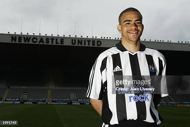 Portrait of Kieron Dyer of Newcastle United as he shows off the new playing kit for season 2003/04 during a Adidas photocall held on April 10, 2003...