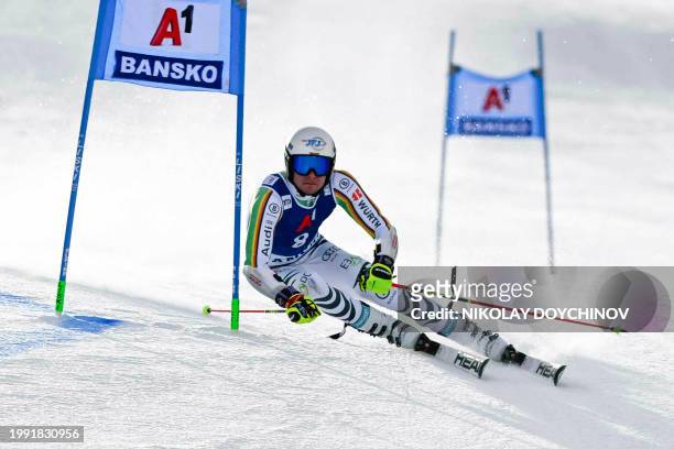 Germany's Alexander Schmid competes in the first run of the Men's Giant Slalom event during the FIS Alpine Ski World Cup in Bansko, on February 10,...