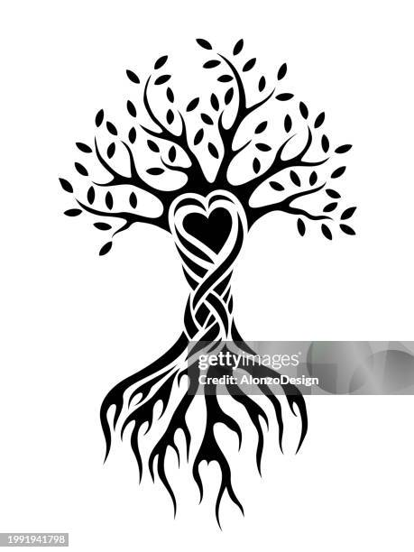 tree of love tattoo: embrace eternal affection in ink - heart shaped leaves tree stock illustrations