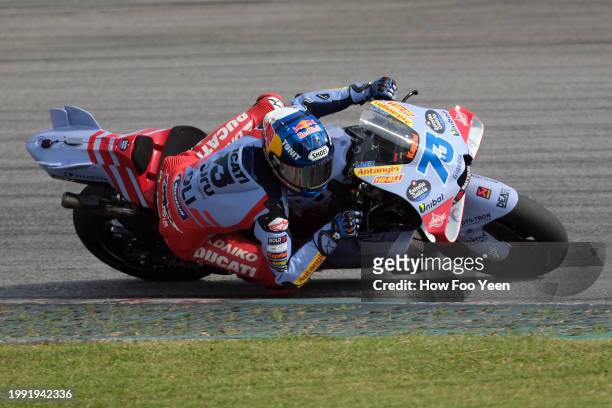Alex Marquez of Spain and Gresini Racing MotoGP rides during day 2 of the Sepang MotoGP official test event at Sepang Circuit on February 07, 2024 in...