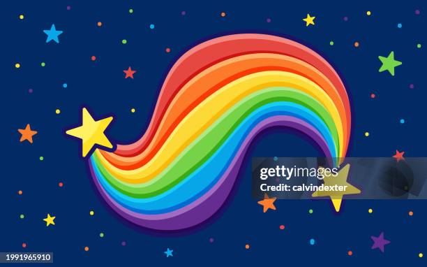 rainbow flag colors on a starry night - pride flag background stock illustrations