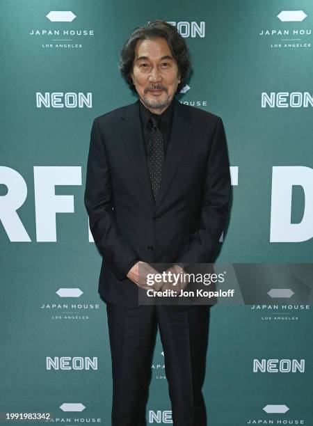 Actor Koji Yakusho attends Los Angeles Premiere Of “Perfect Days” With Wim Wenders And Koji Yakusho at TCL Chinese Theatre on February 06, 2024 in...