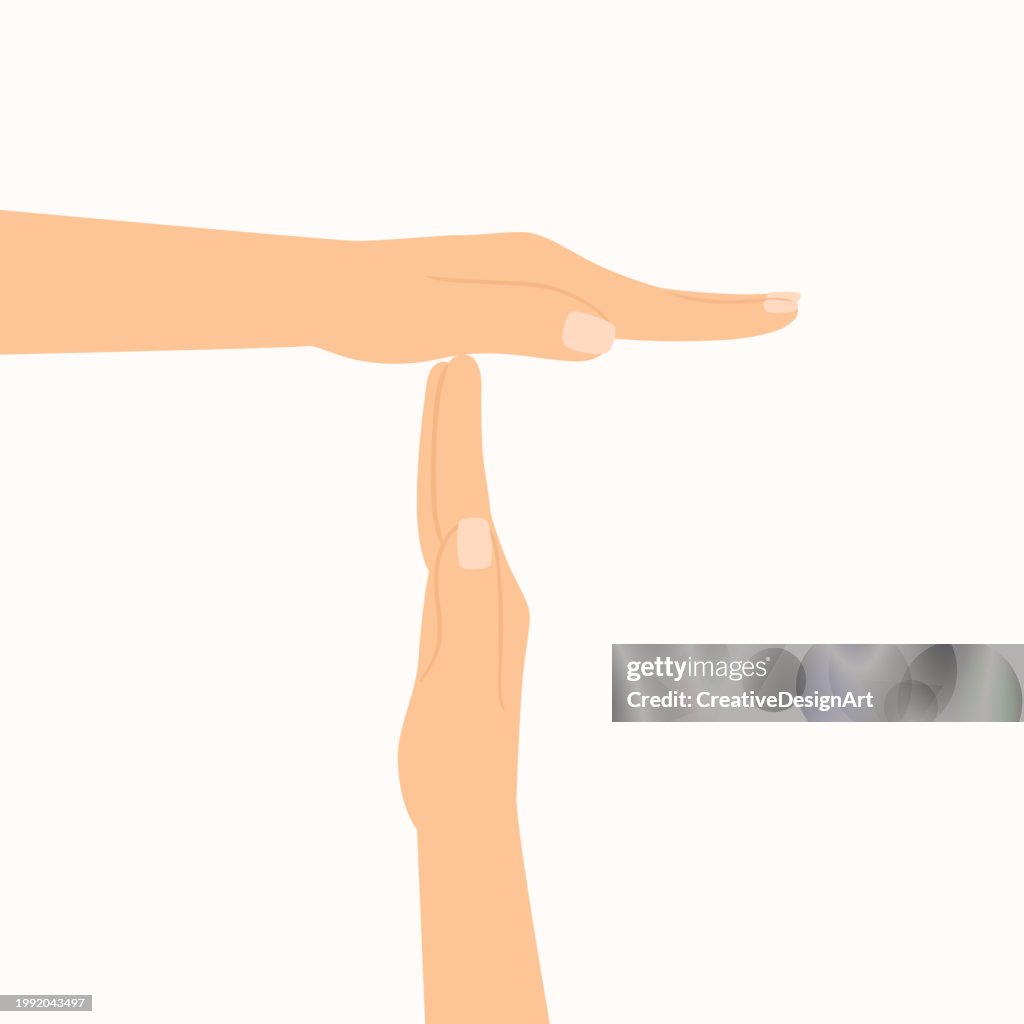 Hands Showing Time Out Gesture On White Background. Break Time Sign