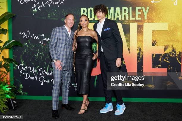 Eric Aten, Sundra Oakley, and Carsun attend the Los Angeles Premiere Of Paramount Pictures "Bob Marley: One Love" at Regency Village Theatre on...