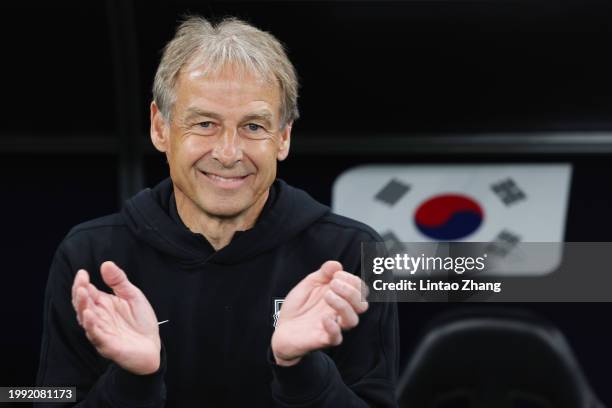 Jurgen Klinsmann, Manager of South Korea looks on during the AFC Asian Cup semi final match between Jordan and South Korea at Ahmad Bin Ali Stadium...