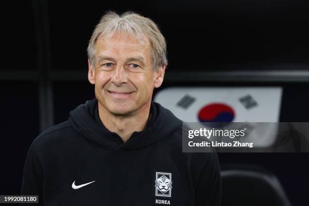 Jurgen Klinsmann, Manager of South Korea looks on during the AFC Asian Cup semi final match between Jordan and South Korea at Ahmad Bin Ali Stadium...