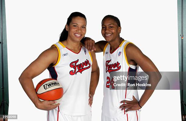 Natalie Williams and Tamika Catchings of the Indiana Fever during the Fever Media Day portrait shoot on May 6, 2003 in Indianapolis, Indiana. NOTE TO...