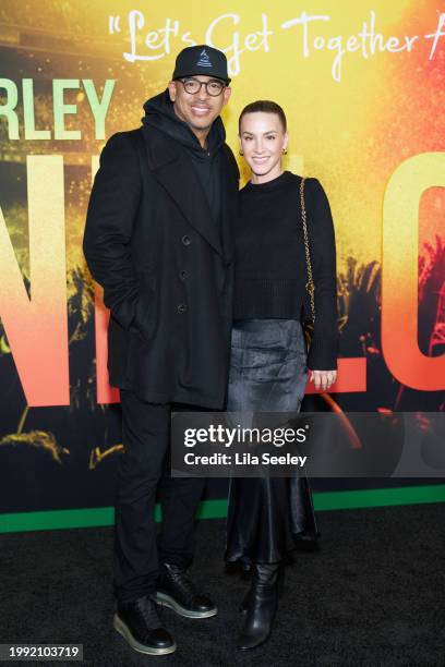 Harvey Mason jr., CEO, the Recording Academy and Britt Mason attend the Los Angeles Premiere Of Paramount Pictures "Bob Marley: One Love" at Regency...