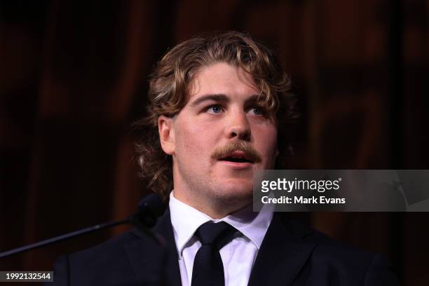 Fraser McReight, Harvey Norman Super Rugby Player of the Year winner during the 2023 Rugby Australia Awards at Doltone House on February 07, 2024 in...