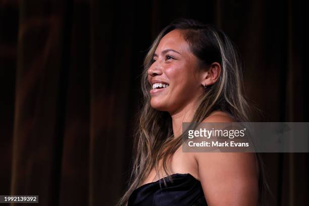Cecilia Smith, Buildcorp Super W Player of the Year winner during the 2023 Rugby Australia Awards at Doltone House on February 07, 2024 in Sydney,...