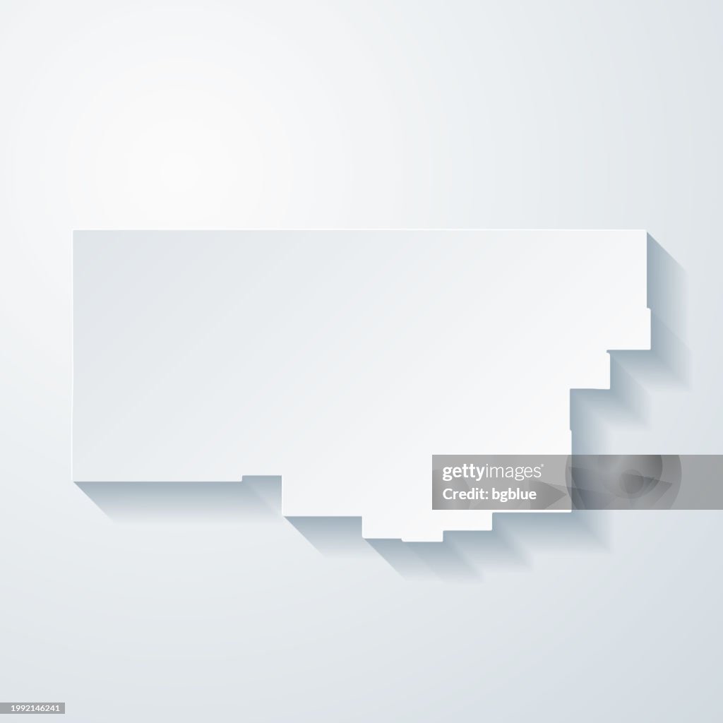 Iron County, Utah. Map with paper cut effect on blank background