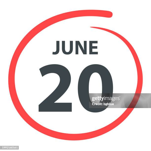 June 20 Date Circled In Red On White Background High-Res Vector