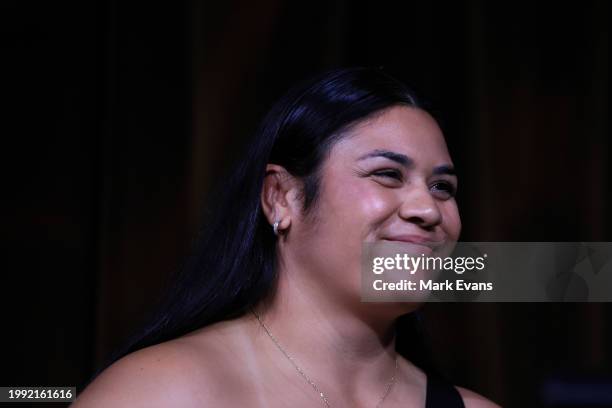 Eva Karpani, Buildcorp Wallaroos Player of the Year winner during the 2023 Rugby Australia Awards at Doltone House on February 07, 2024 in Sydney,...