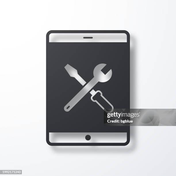 tablet pc settings - tools. icon with shadow on white background - using tablet home stock illustrations