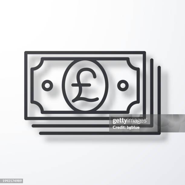 pound banknotes. line icon with shadow on white background - pound note white background stock illustrations