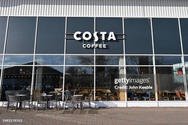 General exterior view of a Cost Coffee restaurant at Lakeside Retail Park on February 5, 2024 in Grays, United Kingdom.