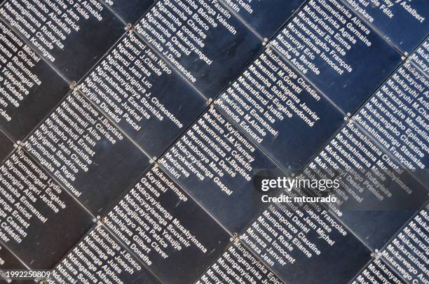 names wall, kigali genocide memorial, kigali, rwanda - rwanda stock pictures, royalty-free photos & images