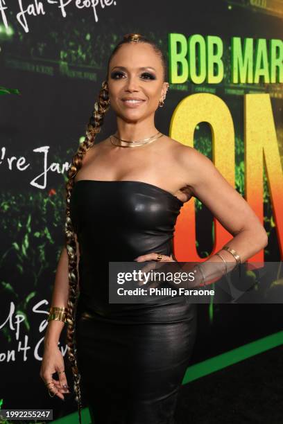 Sundra Oakley attends the Los Angeles Premiere of "Bob Marley: One Love" at Regency Village Theatre on February 06 in Los Angeles, California.