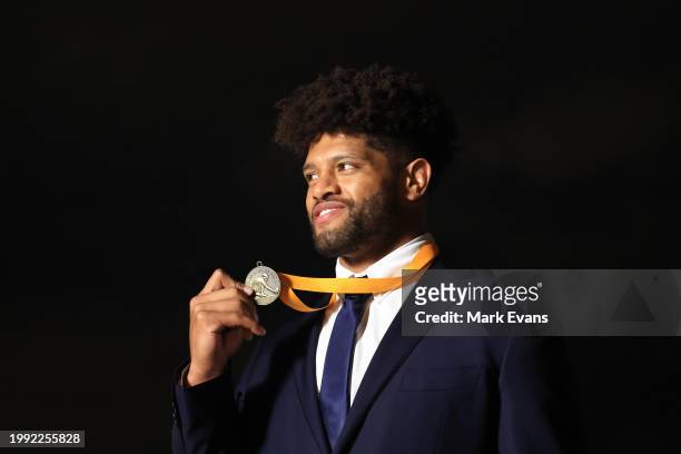 Rob Valetini, John Eales Medalist winner poses for a photo during the 2023 Rugby Australia Awards at Doltone House on February 07, 2024 in Sydney,...