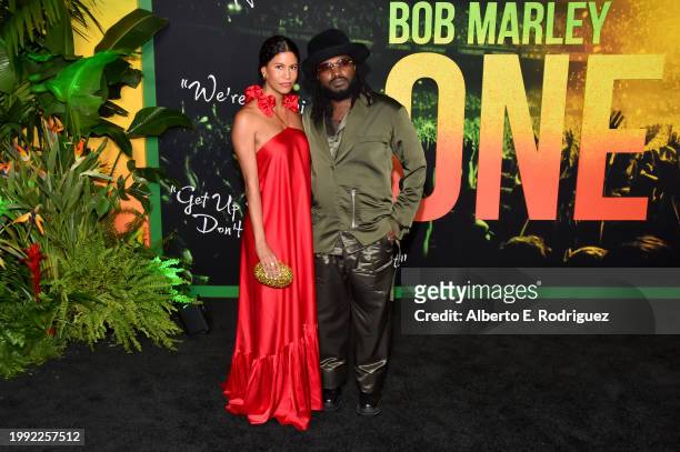 Aston Barrett Jr. And guest attend the Los Angeles Premiere of "Bob Marley: One Love" at Regency Village Theatre on February 06 in Los Angeles,...