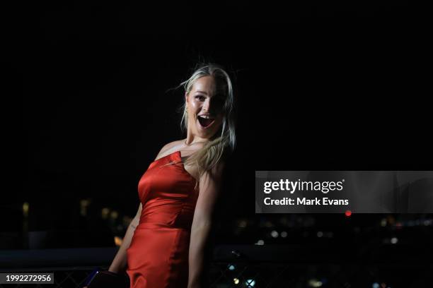 Carys Dallinger, winner of the Rookie of the Year award poses for a photo during the 2023 Rugby Australia Awards at Doltone House on February 07,...