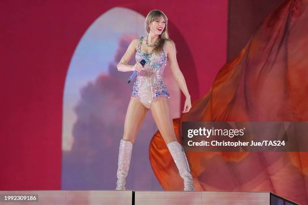 Taylor Swift performs onstage during "Taylor Swift | The Eras Tour" at Tokyo Dome on February 7, 2024 in Tokyo, Japan.