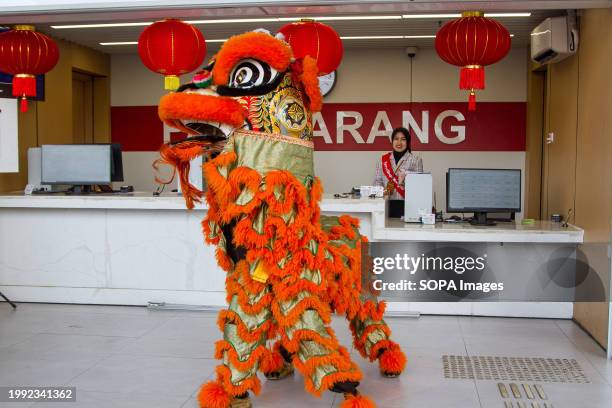 Barongsai lion dance perform during Chinese New Year celebration at Padalarang High Speed Train Station in Bandung. PT Kereta Cepat Indonesia China...