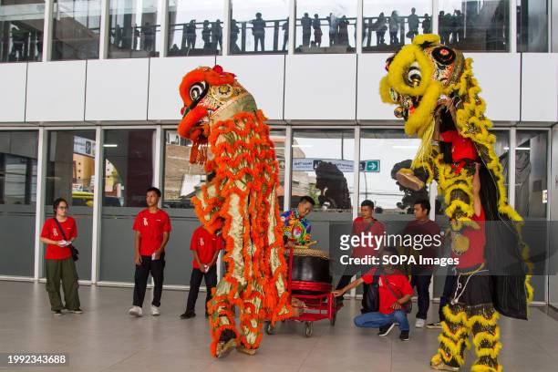 Barongsai Lion dance perform during Chinese New Year celebration at Padalarang High Speed Train Station in Bandung. PT Kereta Cepat Indonesia China...