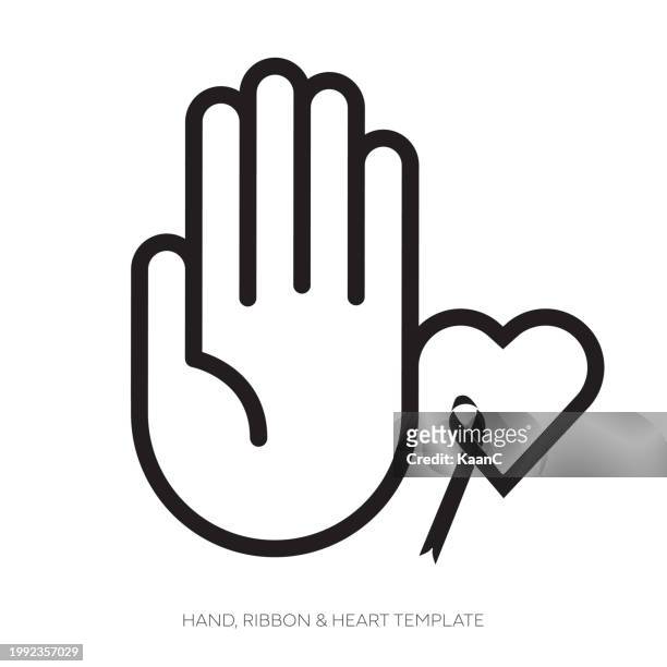 awareness ribbon, hand and heart shape. ribbon, hand and heart vector stock illustration - brain cancer stock illustrations