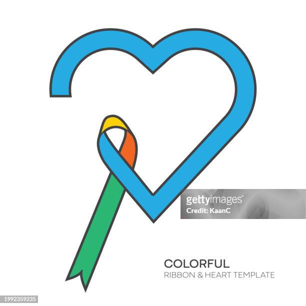 awareness ribbon and heart shape. ribbon and heart vector stock illustration - brain cancer stock illustrations