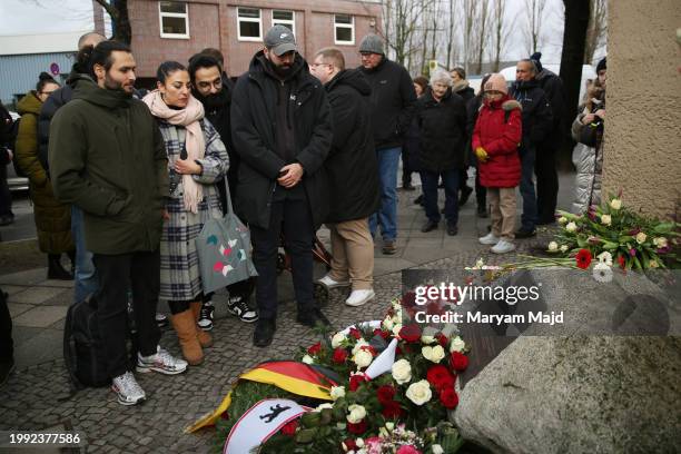 People pay their respects at the memorial for "honour-killing" victim Hatun Surucu on the 19th anniversary of her death on February 07, 2024 in...