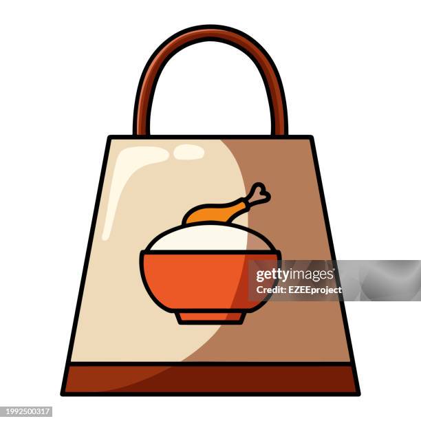 lebensmittel-einkaufstüte handgezeichnete vektor-illustration - reusable shopping bag drawing stock-grafiken, -clipart, -cartoons und -symbole