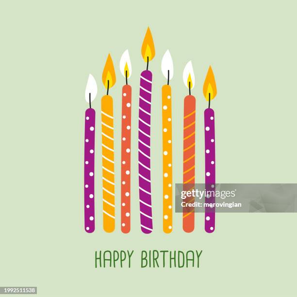 happy birthday greeting card with colorful cute candles - birthday greeting card stock illustrations