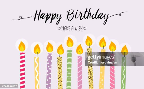 happy birthday greeting card with colorful cute candles - birthday greeting card stock illustrations