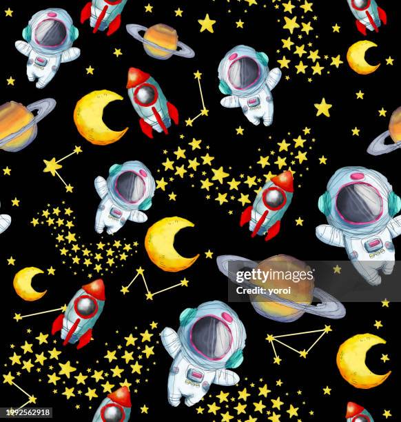 stockillustraties, clipart, cartoons en iconen met seamless astronaut - astronauta