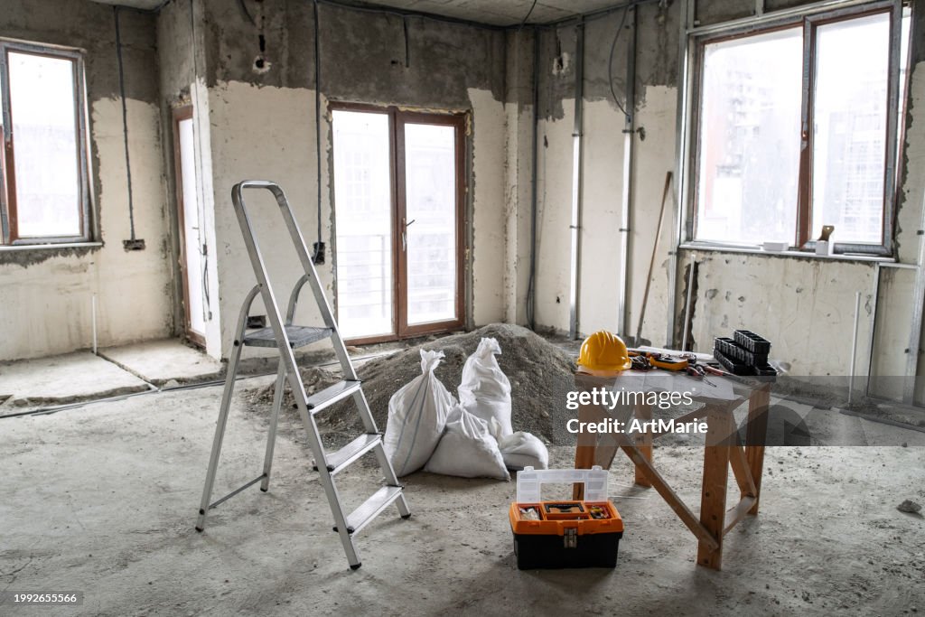 House or apartment indoor improvements and repairs works in the very beginning. Construction site.