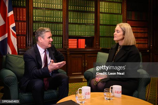 Esther Ghey meets with Labour Party Leader Keir Starmer in the House of Commons on February 07, 2024 in London, England. Brianna Ghey was brutally...