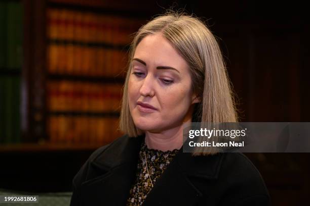 Esther Ghey is seen as she meets with Labour Party Leader Keir Starmer in the House of Commons on February 07, 2024 in London, England. Brianna Ghey...