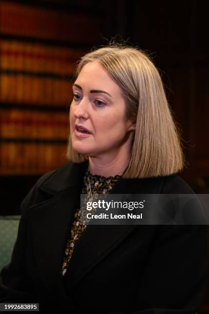 Esther Ghey is seen as she meets with Labour Party Leader Keir Starmer in the House of Commons on February 07, 2024 in London, England. Brianna Ghey...