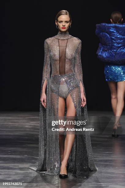 Model walks the runway during the Kilian Kerner Runway Show as part of the W.E4. Fashion Day during Berlin Fashion Week AW24 at Verti Music Hall on...