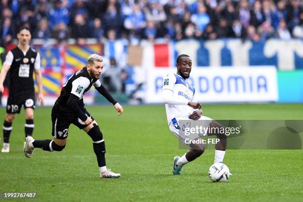 Farid EL MELALI - 42 Elisha OWUSU during the Ligue 2 BKT match between Association de la Jeunesse Auxerroise and Angers Sporting Club de l'Ouest at...