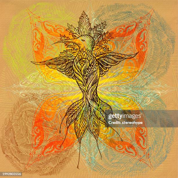 vibrant hummingbird - costa rica canopy stock illustrations