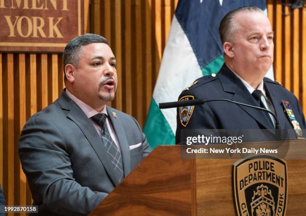 February 9: NYPD Commissioner Edward Caban speaks about capturing Jesus Alejandro Rivas-Figuero, a 15-year-old migrant suspected of shooting a...