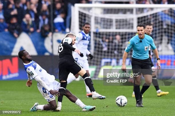 Farid EL MELALI - 42 Elisha OWUSU during the Ligue 2 BKT match between Association de la Jeunesse Auxerroise and Angers Sporting Club de l'Ouest at...