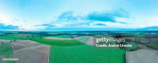 drone aerial view of german village and agricultural fields - stuttgart village stock pictures, royalty-free photos & images