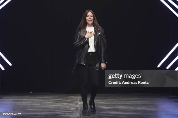 Designer Rebekka Ruetz comes out on the runway to greet the audience after the Rebekka Ruetz Runway Show as part of the W.E4. Fashion Day during...