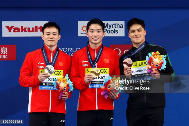 Silver Medalist, Siyi Xie of Team People's Republic of China, Gold Medalist, Zongyuan Wang of Team People's Republic of China and Bronze Medalist,...