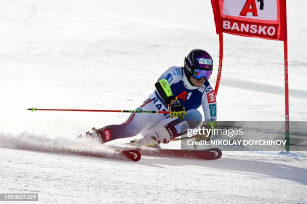 Norway's Atle Lie McGrath competes in the first run of the Men's Giant Slalom event during the FIS Alpine Ski World Cup in Bansko, on February 10,...