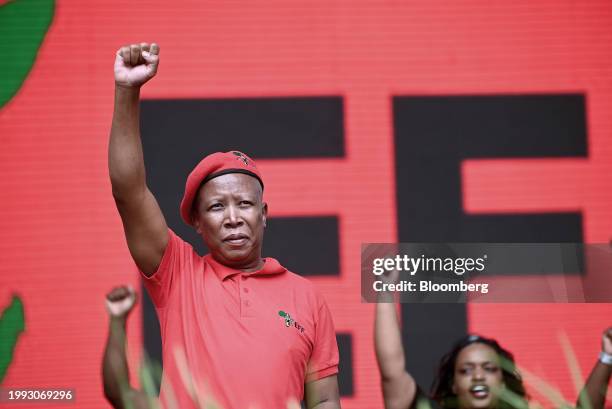 Julius Malema, leader of the Economic Freedom Fighters , during an Economic Freedom Fighters party manifesto launch in Durban, South Africa, on...