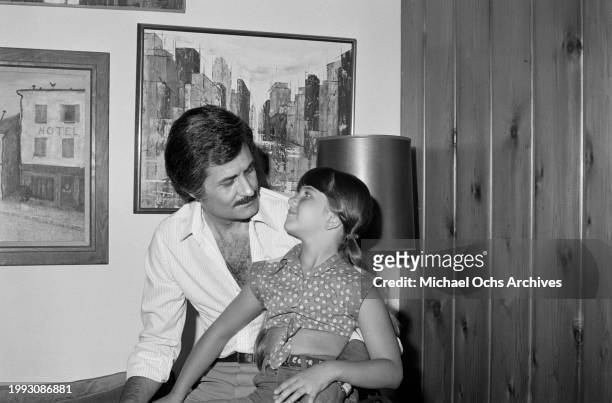 Greek-born American actor John Aniston with his daughter, American actress Jennifer Aniston, at the family home in the Sherman Oaks neighbourhood of...